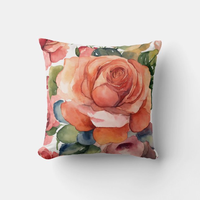 Elegant Watercolor Rose Illustration Throw Pillow (Front)