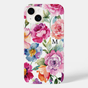 Elegant Watercolor Roses Bloom Personalized Name Case-Mate iPhone 14 Case