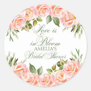 Elegant Watercolor Roses Bridal Shower Classic Round Sticker