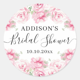 Elegant Watercolor Roses Bridal Shower Classic Round Sticker
