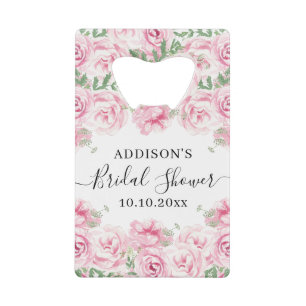 Elegant Watercolor Roses Bridal Shower Credit Card Bottle Opener