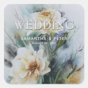 Elegant Watercolor Roses Cream with Sage Green Square Sticker