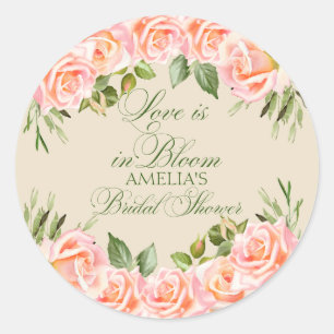 Elegant Watercolor Roses Floral Bridal Shower Classic Round Sticker
