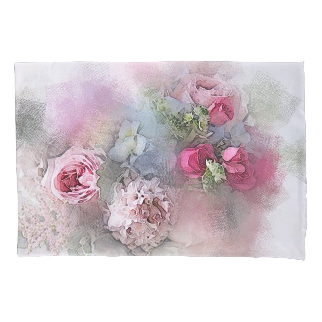 Elegant Watercolor Roses Flowers Floral Template Pillowcase (Front)