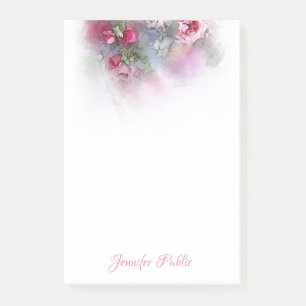 Elegant Watercolor Roses Flowers Hand Script Post-it Notes