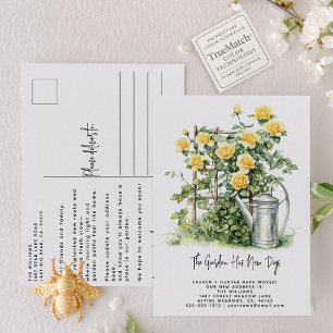 Elegant Watercolor Roses Garden Moving Announcement Postcard