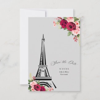 Elegant watercolor roses save the date eiffel thank you card