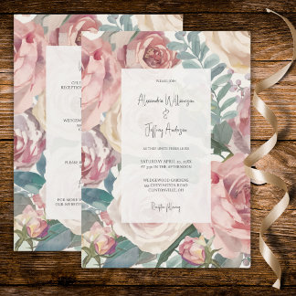 Elegant Watercolor Roses Wedding Invitation