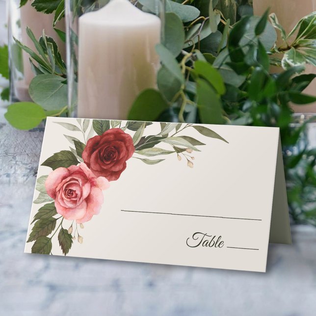 Elegant Watercolor Roses Wedding Place Card (Creator Uploaded)