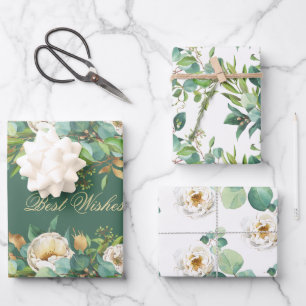 Elegant Watercolor Roses with Eucalyptus Wrapping Paper Sheet