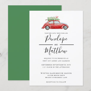 Elegant Watercolor Rustic Car Christmas Wedding Invitation