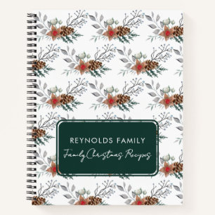 Elegant Watercolor Rustic Christmas Holiday Recipe Notebook