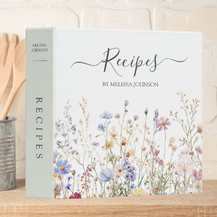 Elegant Watercolor Rustic Wildflower Field Recipe Binder