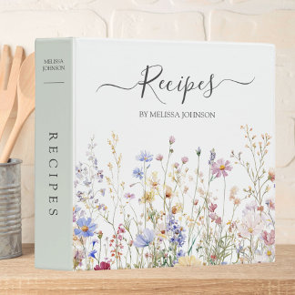 Elegant Watercolor Rustic Wildflower Field Recipe Binder