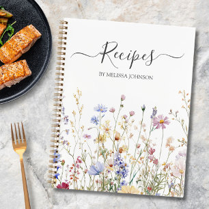 Elegant Watercolor Rustic Wildflower Field Recipe  Notebook