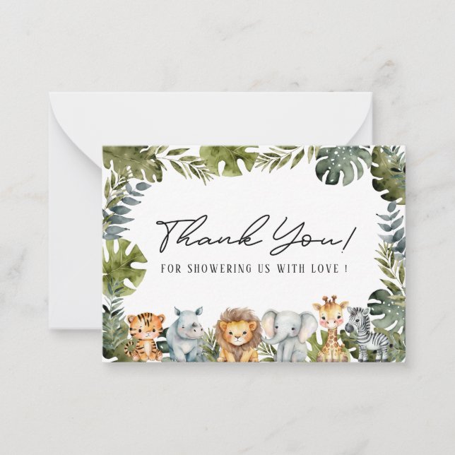 Elegant Watercolor Safari Wild One  Flat Note Card (Front)