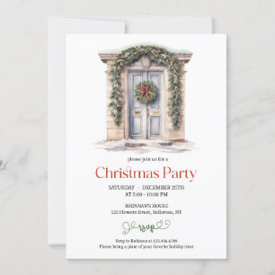 Elegant watercolor sage and red rustic door invitation
