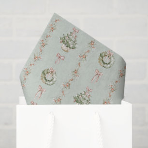Elegant Watercolor Sage Christmas Wreath Tissue Paper