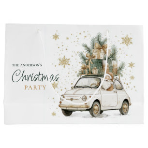 Elegant Watercolor Santa Car Snow Christmas Party  Large Gift Bag