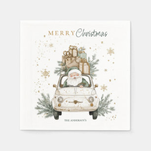 Elegant Watercolor Santa Car Snow Christmas Party  Napkin