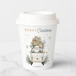 Elegant Watercolor Santa Car Snow Christmas Party  Paper Cups