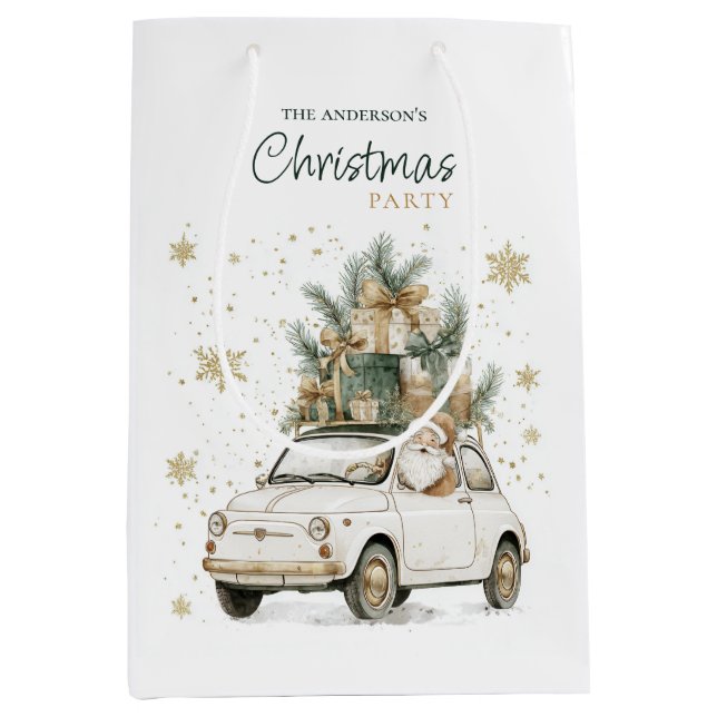 Elegant Watercolor Santa Christmas Party  Medium Gift Bag (Front)