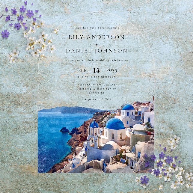 Elegant Watercolor Santorini Greece Wedding Arch Acrylic Invitations (Elegant Watercolor Santorini Greece Wedding Arch Acrylic Invitations)
