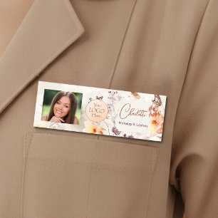 Elegant Watercolor Script Logo Photo Makeup Name Tag