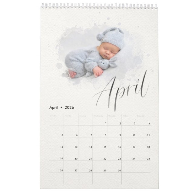 Elegant Watercolor Script Multi Photo Calendar (Apr 2026)