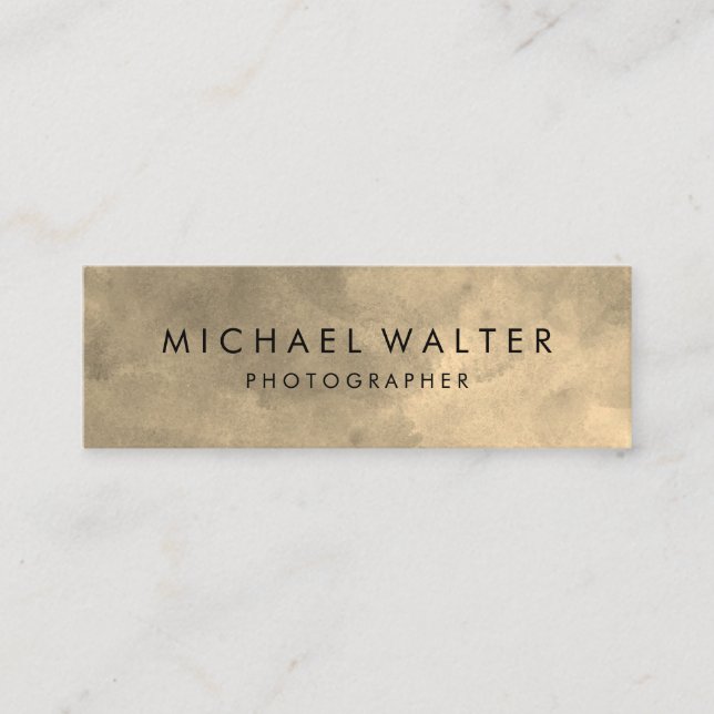 Elegant Watercolor Sepia Grey Mini Business Card (Front)