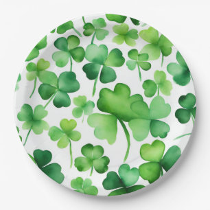 Elegant Watercolor Shamrocks  Paper Plate