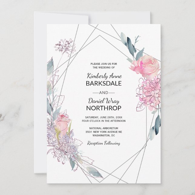 Elegant Watercolor Sketch Geometric Wedding Invitation (Front)