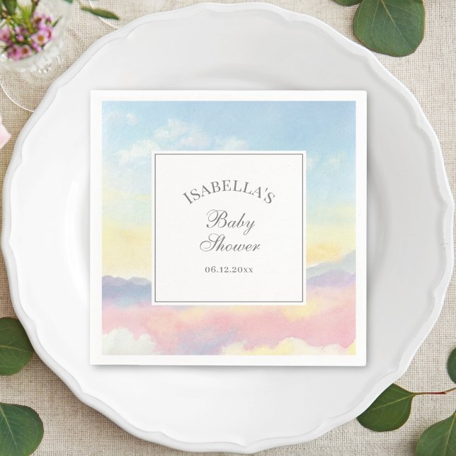 Elegant Watercolor Sky and Clouds Baby Shower Napkin (Creator Uploaded)