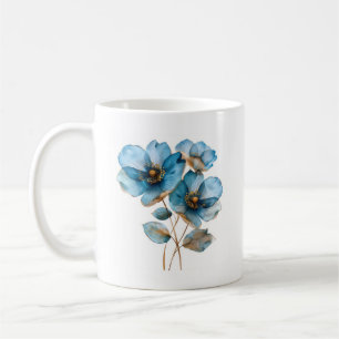 Elegant watercolor sky blue and gold flowers coffee mug