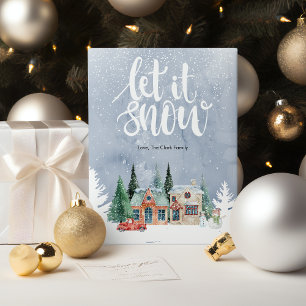 Elegant Watercolor Snow Christmas Flat Holiday Card