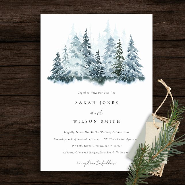 Elegant Watercolor Snow Winter Forest Pine Wedding Invitation (Creator Uploaded)