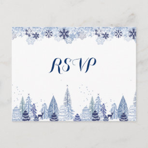 Elegant Watercolor Snowflakes Winter Wedding RSVP Postcard