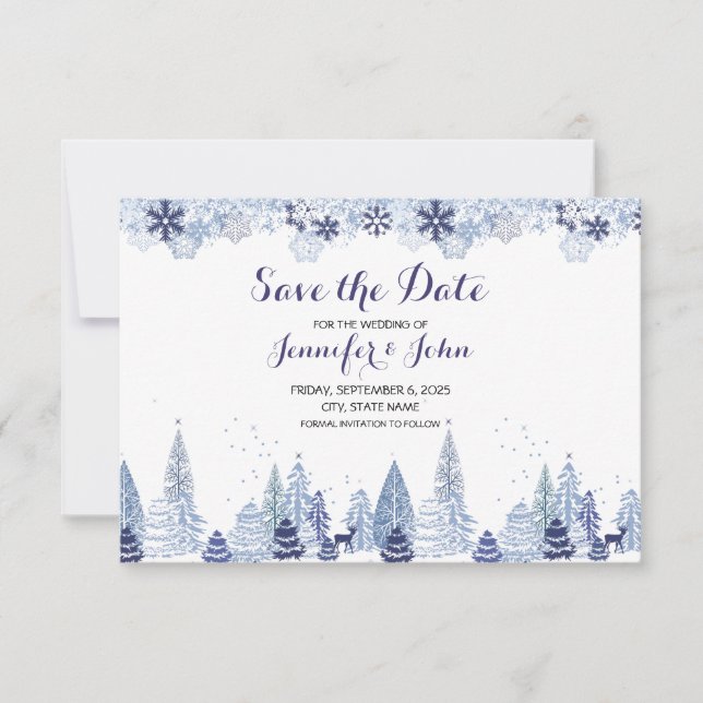 Elegant Watercolor Snowflakes Winter Wedding Save The Date (Front)