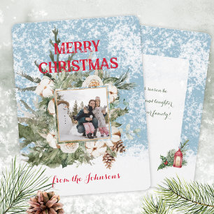 Elegant Watercolor Snowy Photo Christmas Holiday Card