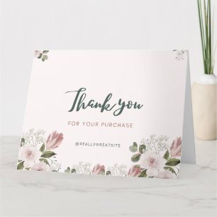 Elegant Watercolor Soft Pink & White Floral Thank You Card