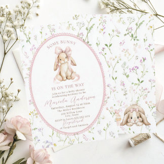 Elegant Watercolor some bunny pink bow Baby Shower Invitation