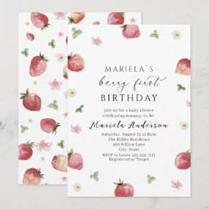 Elegant Watercolor Strawberry Baby Shower Invitation