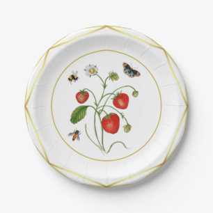 Elegant watercolor strawberry botanical paper plate