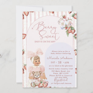 Elegant  Watercolor Strawberry girl Baby Shower Invitation