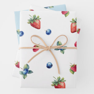 Elegant Watercolor Strawberry Raspberry Blueberry Wrapping Paper Sheet