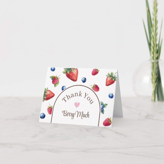 Elegant Watercolor Strawberry Thank You Berry Much (Front)