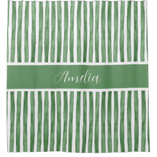 Elegant Watercolor Stripes Sage  Green Custom Name