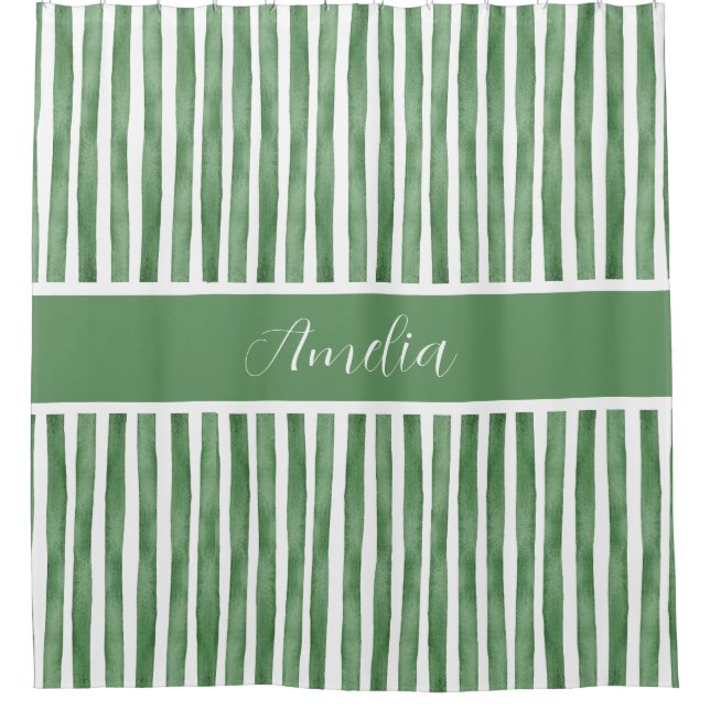 Elegant Watercolor Stripes Sage  Green Custom Name (Front)