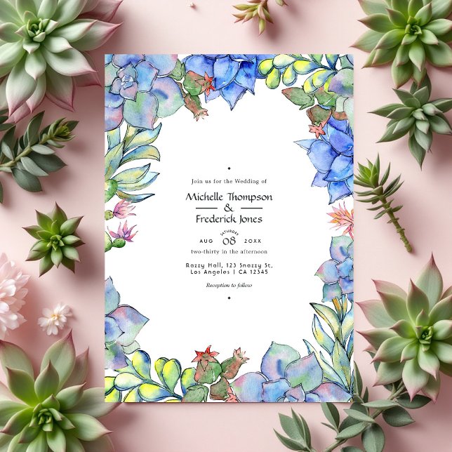 Elegant Watercolor Succulent and Floral Wedding Invitation (Succulent and Floral Wedding Invitation)