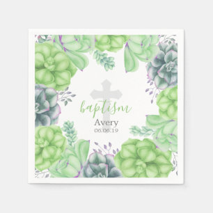 Elegant Watercolor Succulent Baptism Religious Napkin